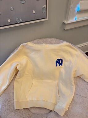 Cream Crewneck Sweatshirt with Blue Logo